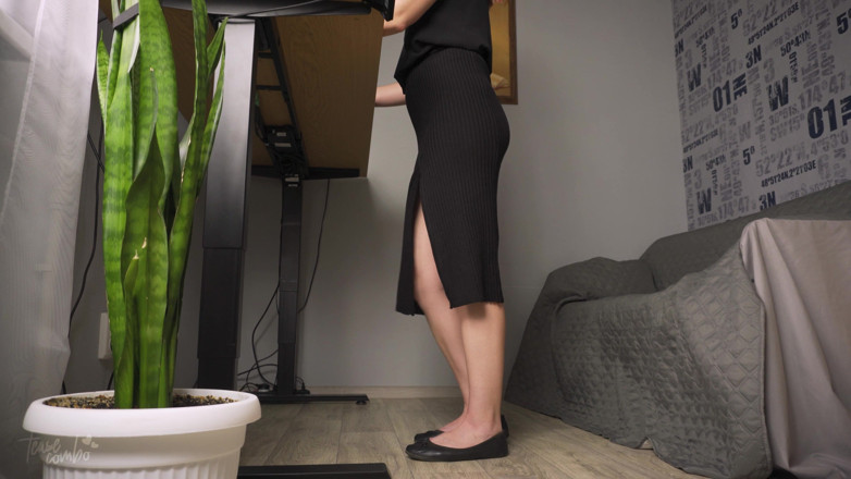 Teasecombo 4K: Sexy Legs Tease in Over the Knee Slit Skirt