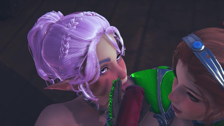 Waifu club 3D: Dois elfos chupam o pau de um grande diabo