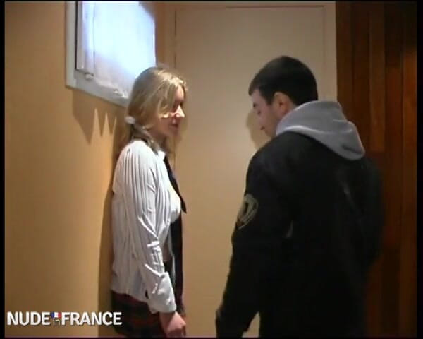 La France a Poil: Sexy young student blonde in stockings gets hard double teamed