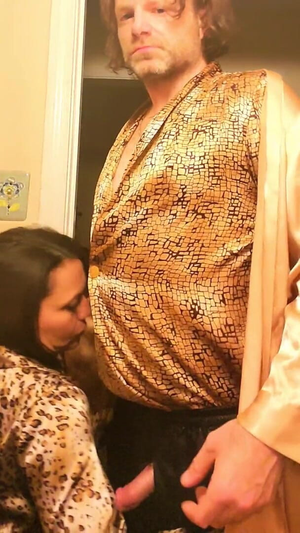 Satin Fetish King: Shiny gold sensual satin blow and fuck with brunette mature