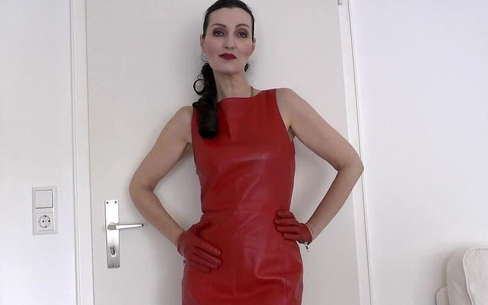 Lady Victoria Valente: Red Leather Dress and Red Gloves JOI