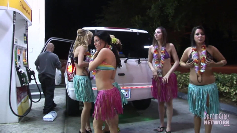 Dream Girls: Party girls dressed for Luau get naked in limo