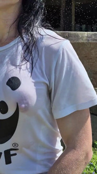 Wet T Shirt Playtime- Cooling off Under a Cold Outdoor Shower