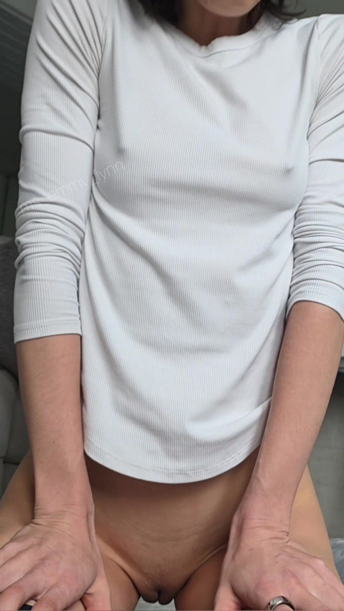 Ms_Emmy_Lynn: Braless Nipples Through White Shirt Leggings Strip to Rear Pussy...