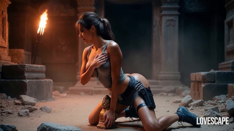 Lovescape: La maliziosa tomb raider lara croft diventa selvaggia (ai generate)