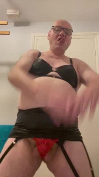 Dirty Gay Crossdresser Love It with Black Bra on
