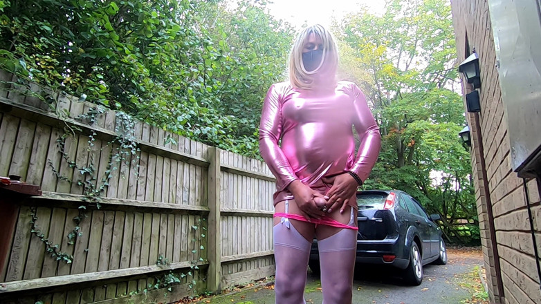 Kelly cd: Kelly cd in pink PVC dress white stockings panties heels