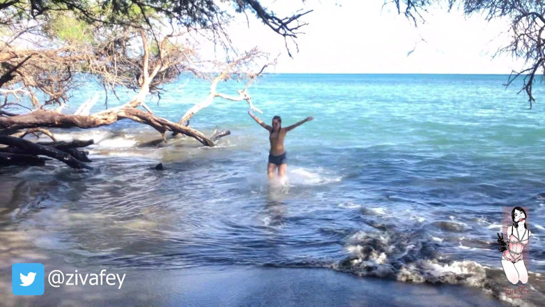 Ziva Fey: Ziva Fey - Getting wet fully clothed in the ocean