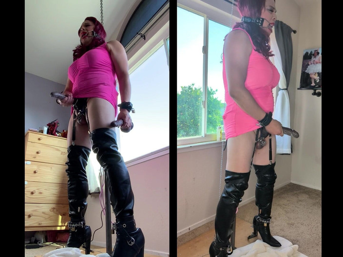 Sissy Candy: बहिन पवित्रता में बंद कर दिया और एक विशाल डिल्डो के साथ उसकी पोस्ट पर बंधन में