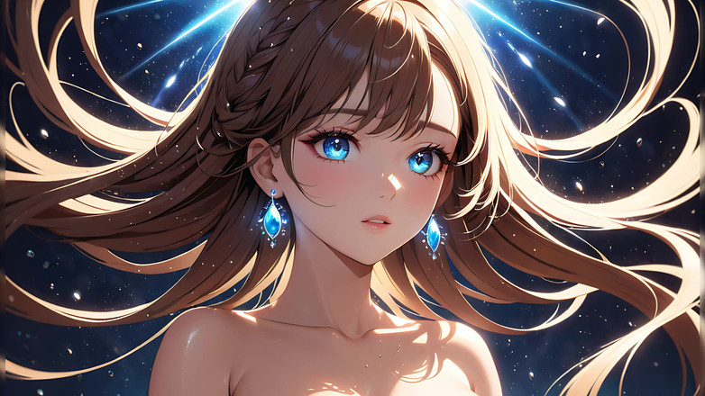 LustRender: 光の渦:美しい若い女性が髪をかき上げる