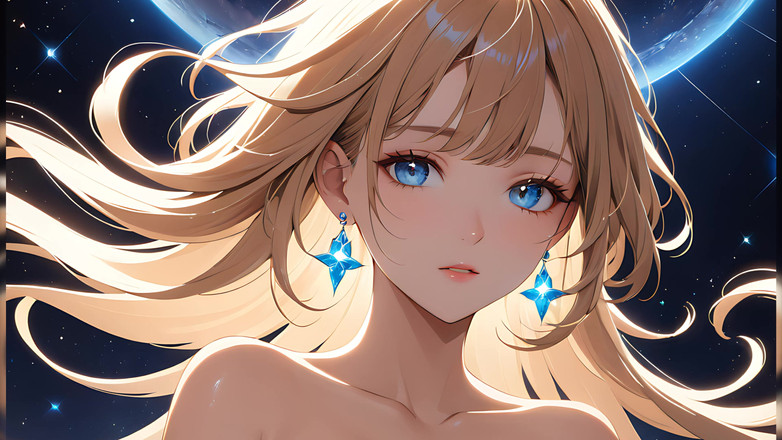 LustRender: Serenitate cosmică: o tânără frumoasă cu praf de stele pe...