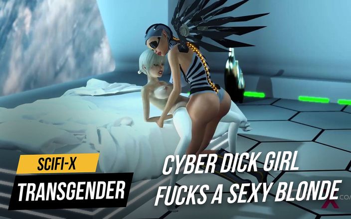 SciFi-X transgender: Cyber angel dickgirl fucks a sexy blonde in the space...