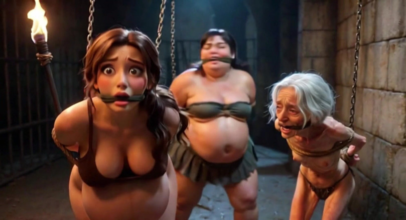 YOUR BEST FANTASY: Schwaches trio: Schwangere, sSBBW und oma in bondagezelle gefesselt