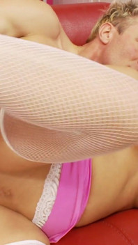 Horny blonde moans while hard cock hunk fucks her from behind
