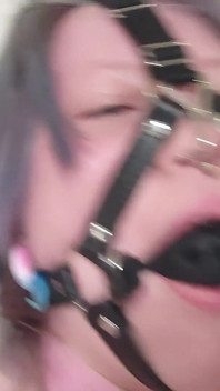 Ball Gagged Fuck Doll Fucks Pussy and Squirts