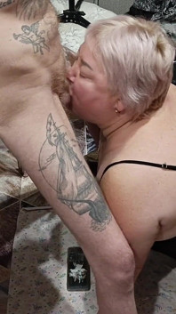 Mother-in-law Sucks Dick and Gets a Mouthful of My Hot Cum