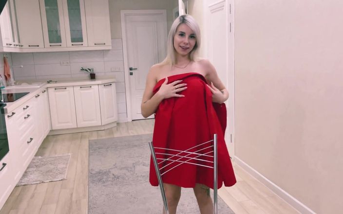 Viky one: Sexy Babe in a Red Jacket Plays with a Dildo