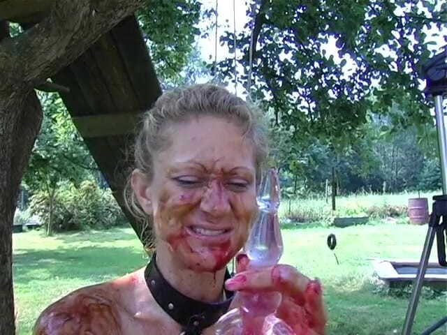 Horny Two really wet MILFs: Blonde slut gets all covered with food outdoors