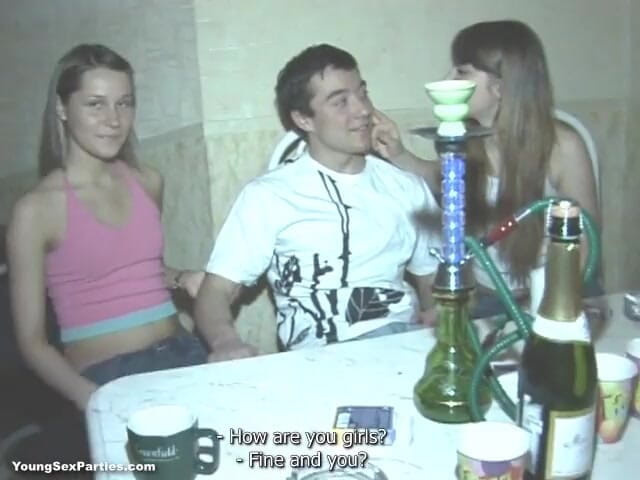 Young Sex Parties: Girlfriends share hookah and cock