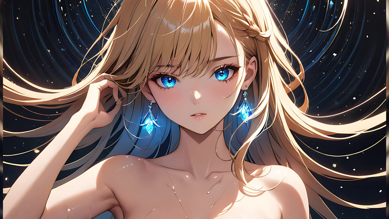 LustRender: Wirbel des lichts: eine schöne junge frau, die ihre haare...