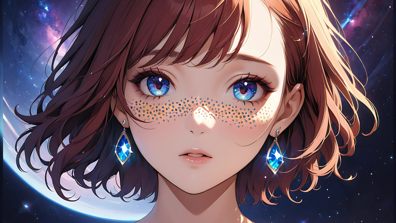 LustRender: ヴォイドゲイザー:きらめく宇宙のそばかすを持つ美しい若い女性