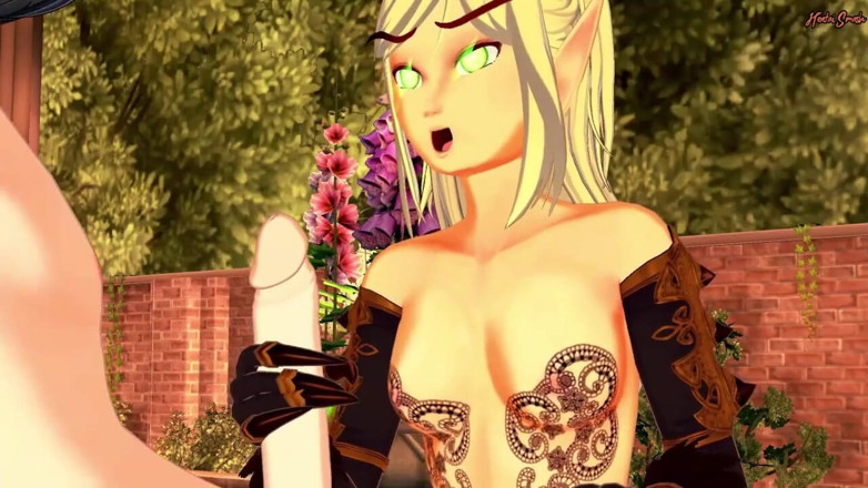 Hentai Smash: Hot Warcraft Elf in lingerie does 69 then gets mouth fucked,...