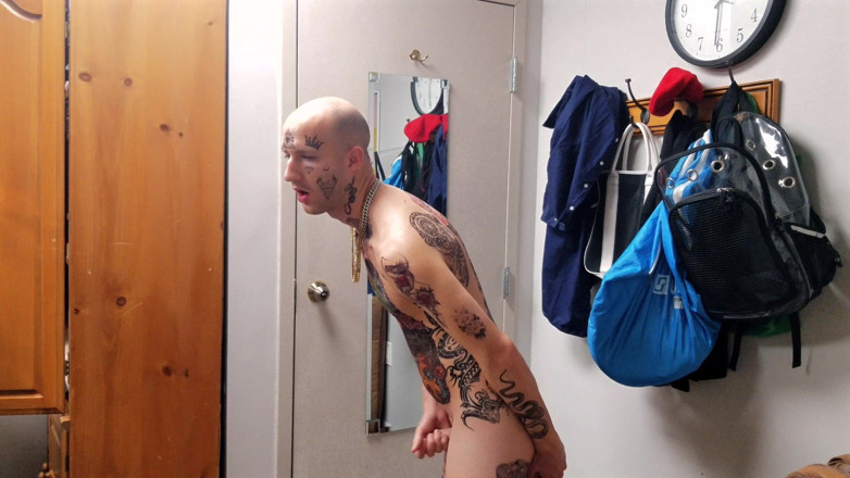 Straight ish Jake Grand: Face Tatted Dildo Fucking