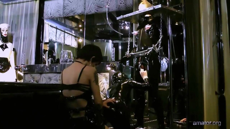 Lezdom Entertainment: Cuckold in chastity must watch his woman with a girl...