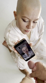 Cumtribute Bald Girl Cleanup Her Phone After