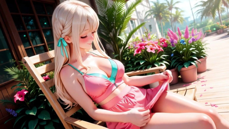 Tay Swift X: 써니 열대 테라스에서 수줍음에서 완전히 중독된 금발 미녀 개인 자위