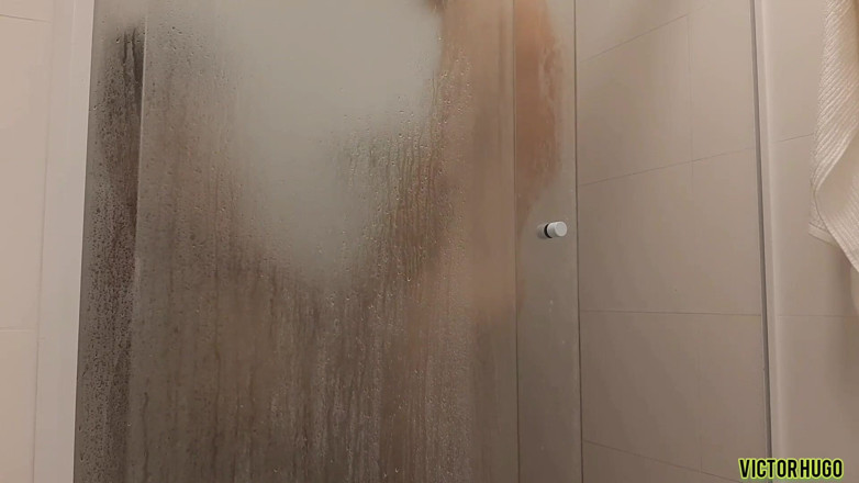 VictorHugo: taking a shower after cum on my dick