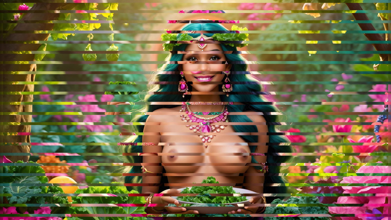 LustRender: काले के साथ सुंदर बड़े स्तनों वाली नग्न योगिनी लड़की 1