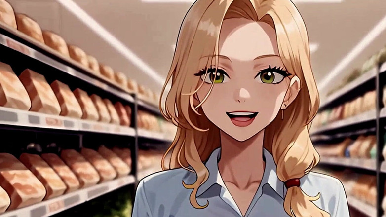 Goddess Topless: Aisle Membeli-belah Runcit seksi duduk muka di Bread Aisle