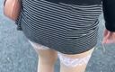 Lady Oups exhib &amp; slave stepmom: Walk on the Street in a Micro Skirt, Plug and...