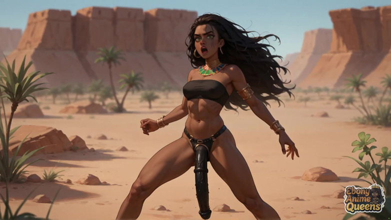 Ebony Anime Queens: Ebony Queen's Water-soaked Desert Climax: Horny, Sexy Ebony Chick!