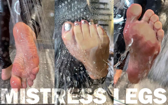 Mistress Legs: Сексуальна мокра гола нога притиснута до скла в душі