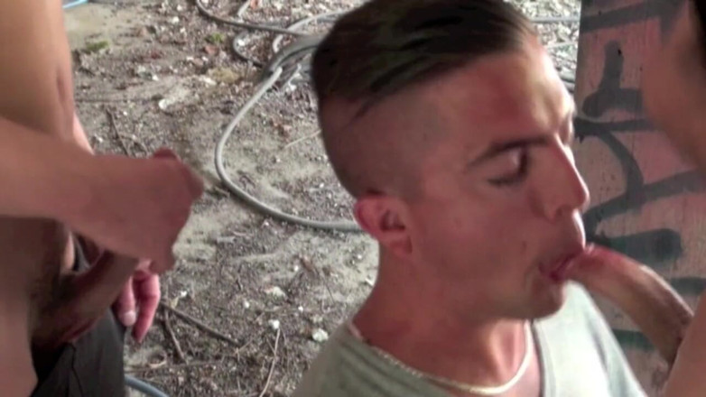 Crunch Boy: Slut used by 2 tops scally boy in exhib outdoor place