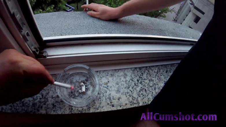 All Cumshot: He smokes and relaxes on the balcony while she on...