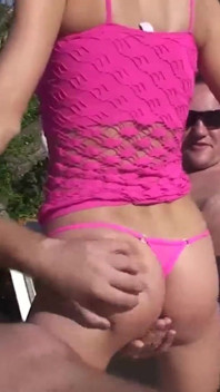 Skinny slut uses two large cocks