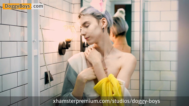 Doggy boys: Shower Boy Strokes His Cream Out