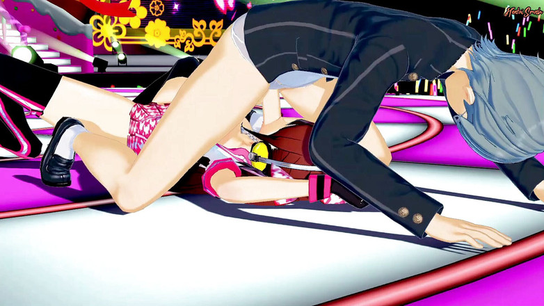 Hentai Smash: Rise Kujikawa fingers her pussy on stage before giving Yu...