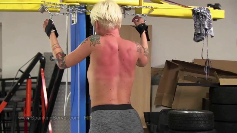Spanking Server: Cora,sexy blonde inked beauty gets bare back whip in the...