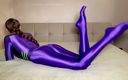 Shiny teens: Shiny purple lycra pantyhose and leotard