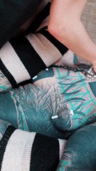 Femdom Catplay Dominatrix Playing with Tattooed Cosplayer with Butt Plug
