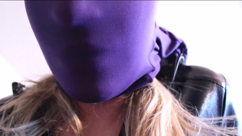Nylon Xtreme: Purple nylon pantyhose head and legs