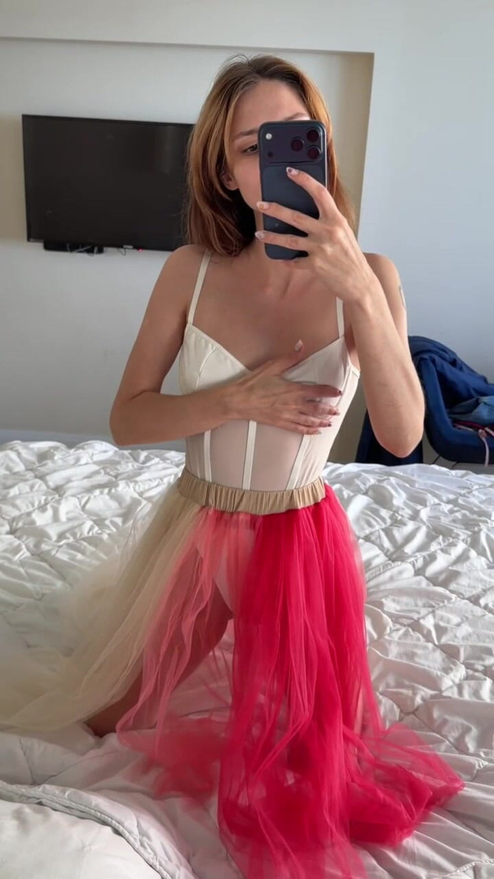 Catalien: Dancing in My Sheer White Corset and Red Skirt