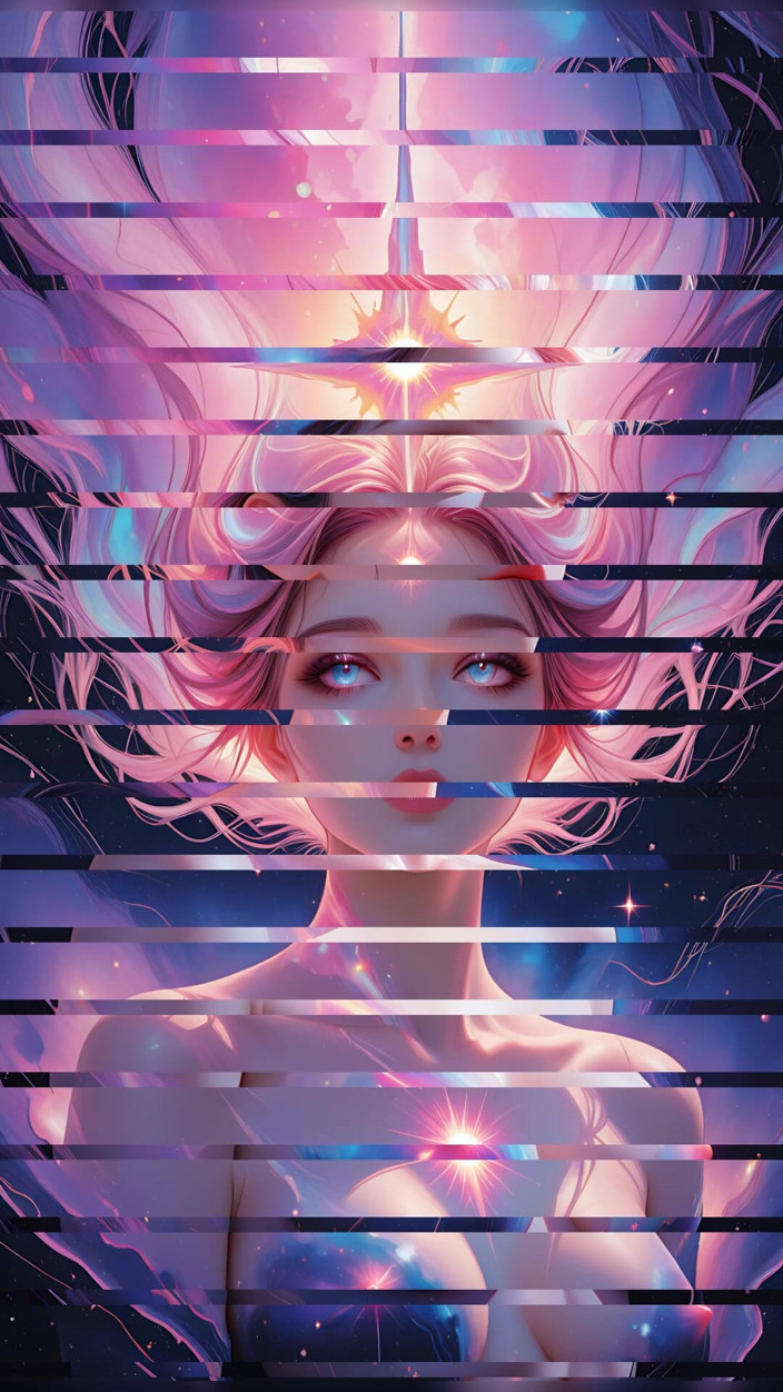 VelvetInk Studio: Kosmische traumgöttin, nackte frau, schwebt in surrealer fantasie, dreamscape, ai...