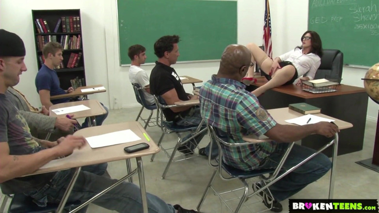 Broken teens: Sheena Ryder has her gangbang fun in the classroom