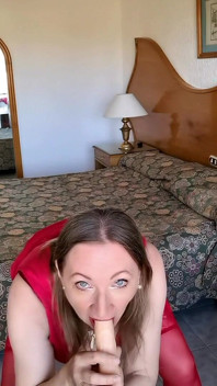 Hot MILF Teasing in Red Stockings and High Heels Shoes