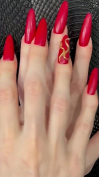 My New Red Long Nails and Long Fingers